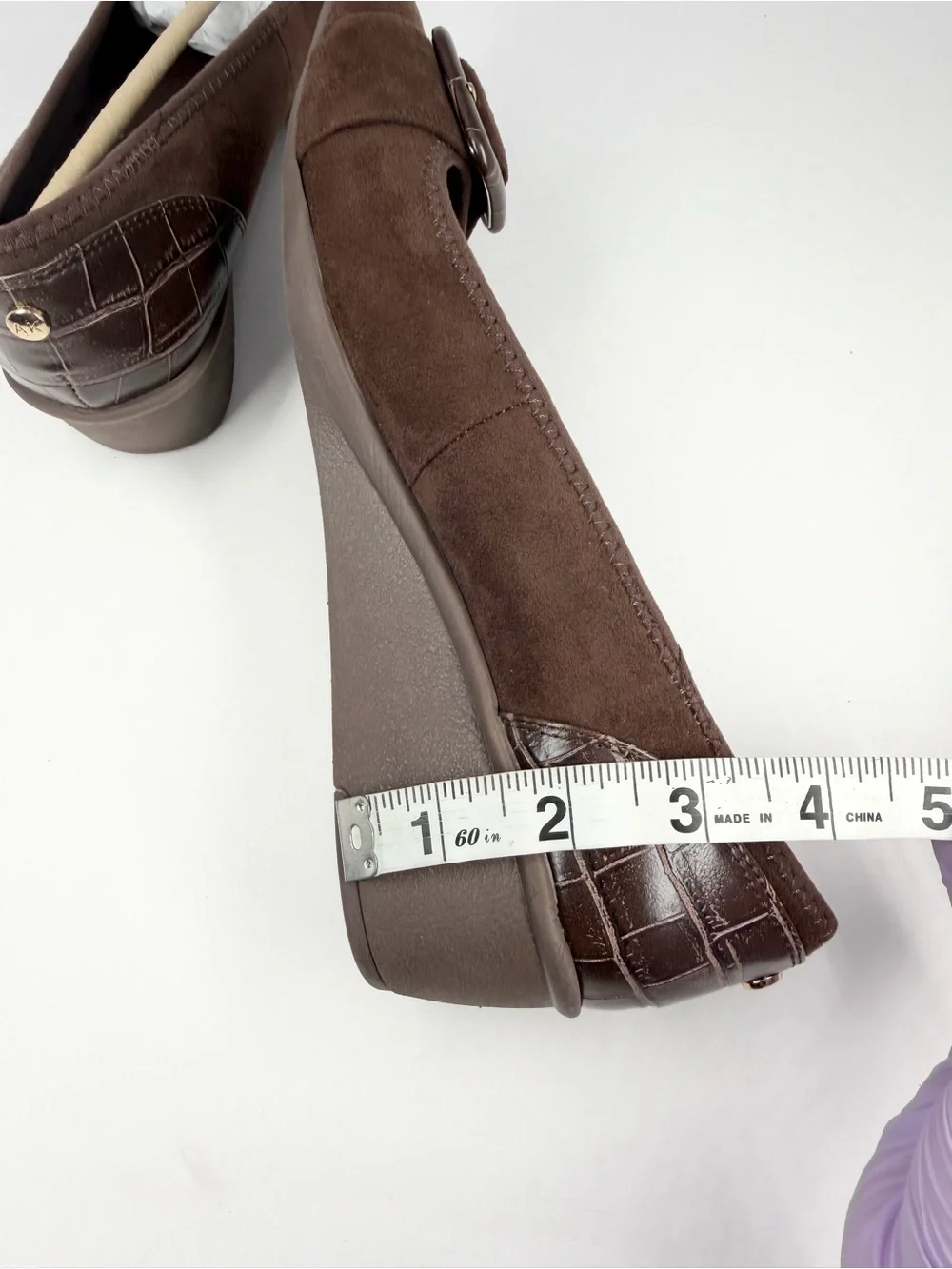 Anne Klein Women's Wyatt Buckle Wedge Pumps Brown Size 8.5M